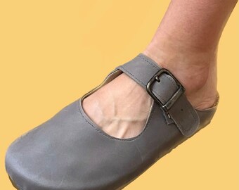 Women’s Leather Mary Jane Shoes, Handmade Closed Toe Sandals, Anatomical Leather Shoes, Minimalist Buckle Flats, Comfortable Walking Shoes