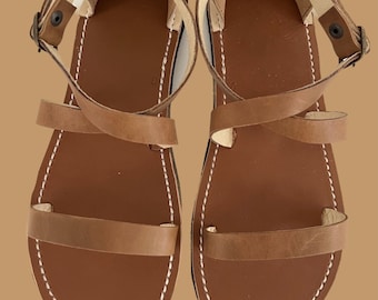 BAREFOOT sandal, flat leather sandal, strappy sandal, handmade sandals, barefoot sandals, beige leather sandals