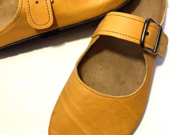 Women’s Leather Mary Jane Shoes, Handmade Closed Toe Sandals, Anatomical Leather Shoes, Minimalist Buckle Flats, Comfortable Walking Shoes