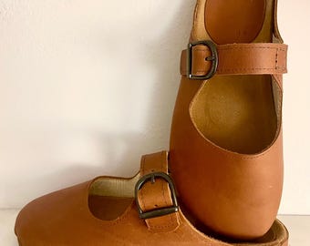 Women’s Leather Mary Jane Shoes, Handmade Closed Toe Sandals, Anatomical Leather Shoes, Minimalist Buckle Flats, Comfortable Walking Shoes