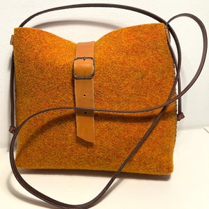 Sac en feutre de laine orange, sac en feutre avec poignée en cuir réglable