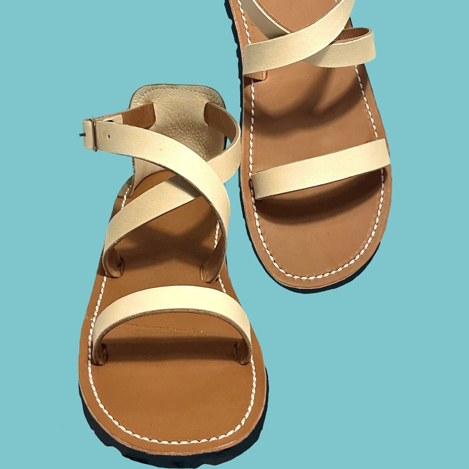 Sandale BAREFOOT, sandale en cuir plat, sandale à bretelles, sandales faites à la main, sandales pieds nus, sandales en cuir beige