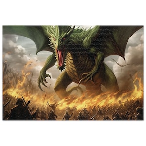 Puzzle Dragon Jigsaw Puzzle, Green Dragon, 1000 Piece Adult Puzzle, Colorful Fantasy Puzzle, Gift for DnD RPG Player, 500 Piece Puzzle