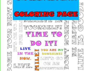 Motivational Coloring Page, Insprational Coloring Page, Girls Coloring Page, Boys Coloring Page, Digital coloring page, Adult Coloring Page