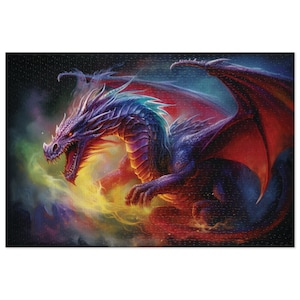 Puzzle Dragon Jigsaw Puzzle,  Purple Dragon Puzzle, 1000 Piece Adult Puzzle, Colorful Fantasy Puzzle, DnD RPG Player Gift, 500 Piece Puzzle