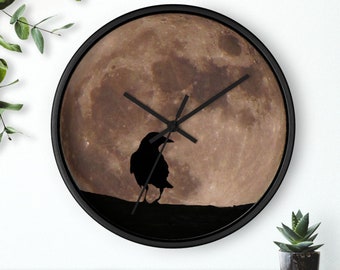 Crow Full Moon Clock, Crow Super Moon Clock, Wall Clock, Crow Clock, Raven, Nature Lover Gift, Gift