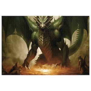 Puzzle Dragon Jigsaw Puzzle, Green Dragon, 1000 Piece Adult Puzzle, Colorful Fantasy Puzzle, Gift for DnD RPG Player, 500 Piece Puzzle