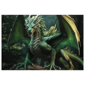 Puzzle Dragon Jigsaw Puzzle, Green Dragon, 1000 Piece Adult Puzzle, Colorful Fantasy Puzzle, Gift for DnD RPG Player, 500 Piece Puzzle