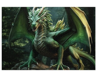 Puzzle Dragon Jigsaw Puzzle, Green Dragon, 1000 Piece Adult Puzzle, Colorful Fantasy Puzzle, Gift for DnD RPG Player, 500 Piece Puzzle