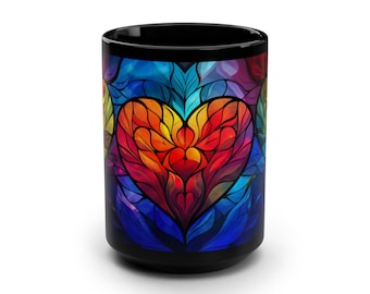Gebrandschilderd glas harten mok, hart mok, glas-in-lood kunst, Valentijn cadeau, Valentijn mok, cadeau idee, cadeau voor haar, cadeau voor hem