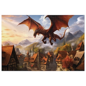 Puzzle Dragon Jigsaw Puzzle,  Dragon Puzzle 1000 Piece Adult Puzzle, Colorful Fantasy Puzzle, Gift for DnD RPG Player, 500 Piece Puzzle