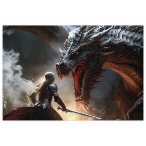 Puzzle Dragon Jigsaw Puzzle, Black Dragon, 1000 Piece Adult Puzzle, Colorful Fantasy Puzzle, Gift for DnD RPG Player, 500 Piece Puzzle