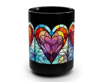 Gebrandschilderd glas harten mok, hart mok, glas-in-lood kunst, Valentijn cadeau, Valentijn mok, cadeau idee, cadeau voor haar, cadeau voor hem