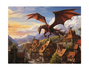 Puzzle Dragon Jigsaw Puzzle,  Dragon Puzzle 1000 Piece Adult Puzzle, Colorful Fantasy Puzzle, Gift for DnD RPG Player, 500 Piece Puzzle