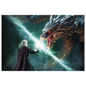 Puzzle Dragon Jigsaw Puzzle, Black Dragon, 1000 Piece Adult Puzzle, Colorful Fantasy Puzzle, Gift for DnD RPG Player, 500 Piece Puzzle