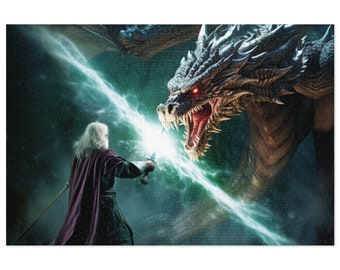 Puzzle Dragon Jigsaw Puzzle, Black Dragon, 1000 Piece Adult Puzzle, Colorful Fantasy Puzzle, Gift for DnD RPG Player, 500 Piece Puzzle
