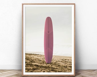 Surfboard Wall Art, Coastal Pastel Print, Summer California Ocean Photo, Malibu Beach, Beach Wall Art, Sea Coast, Wall Art Poster