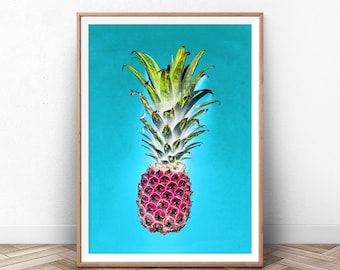 Pineapple Print, Neon, Wall Art, Wall Art Poster, Printable Digital Download Art
