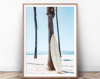 Surfboard Wall Art, Coastal Pastel Print, Summer California Ocean Photo, Malibu Beach, Beach Wall Art, Sea Coast, Wall Art Poster