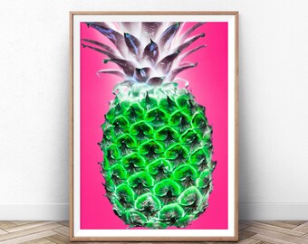 Pineapple Print, Neon, Wall Art, Wall Art Poster, Printable Digital Download Art