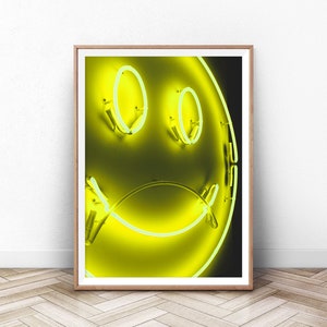 Smiley Print, Neon, Wall Art, Wall Art Poster, Printable Digital Download Art