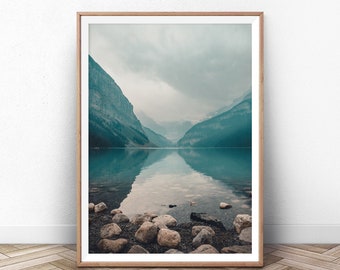 Impressão de lago, paisagem, pinheiros, nórdico, arte de parede, pôster de arte de parede, arte de download digital para impressão