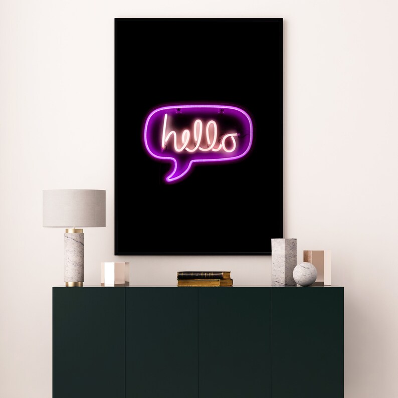 Hello Print, Neon, Wall Art, Wall Art Poster, Printable Digital
