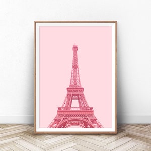 Impresión de la Torre Eiffel, arte de la pared, cartel de arte de la pared, rosa, arte de descarga digital imprimible