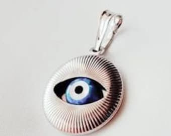 Sterling Silver 925 Osiris  Greek Evil Eye Pendant Opal Eye Good luck charm Malta