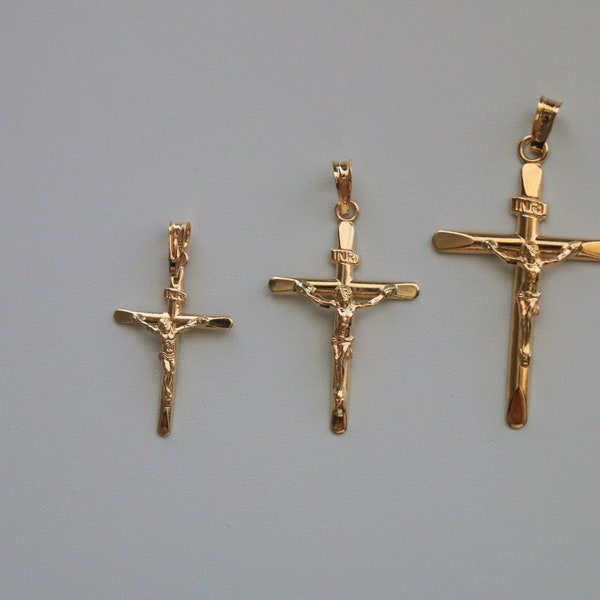 18ct 18k carat 750 Yellow Gold Religious Catholic Crucifix Cross Hollow made in Malta