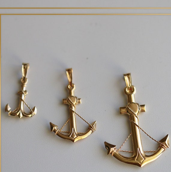 18kt Gold Solid Anchor Sea Pendant Meaning Such as Strength