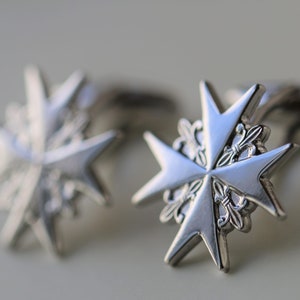 925 Sterling Silver Maltese Cross Solid Cufflinks Fleur De Lys Emleb