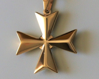 9ct 9k 375 Original Yellow Gold Croix de Malte Pendentif chevalier templier d'Amalfi - taille sml