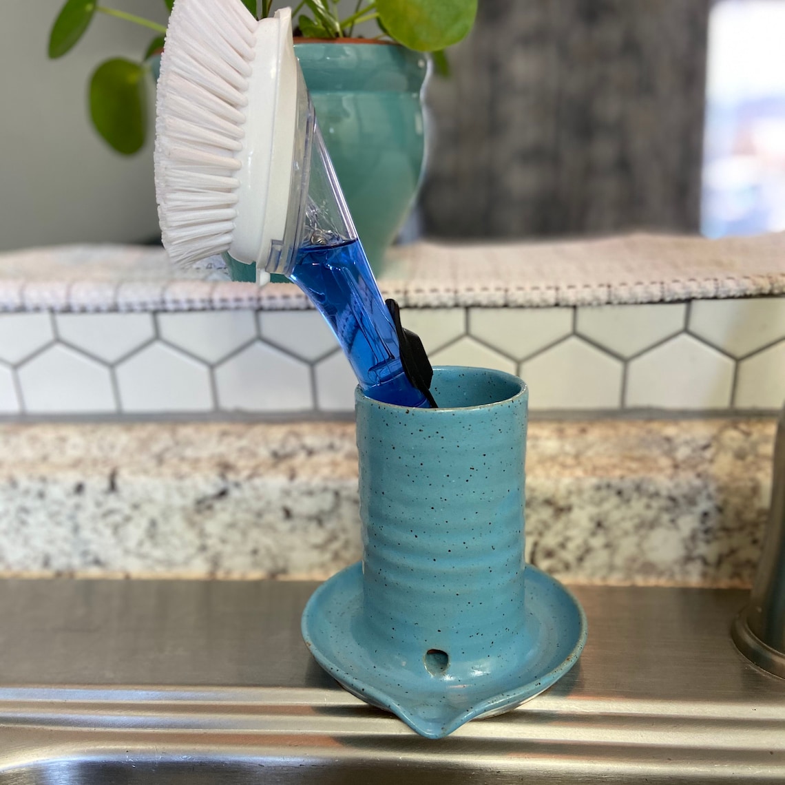 Blue handmade ceramic kitchen scrub brush holder ready to Etsy