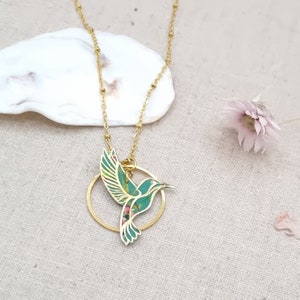 Donna Leigh Liberty stoffen kolibrie ketting in jade en goud roestvrij staal