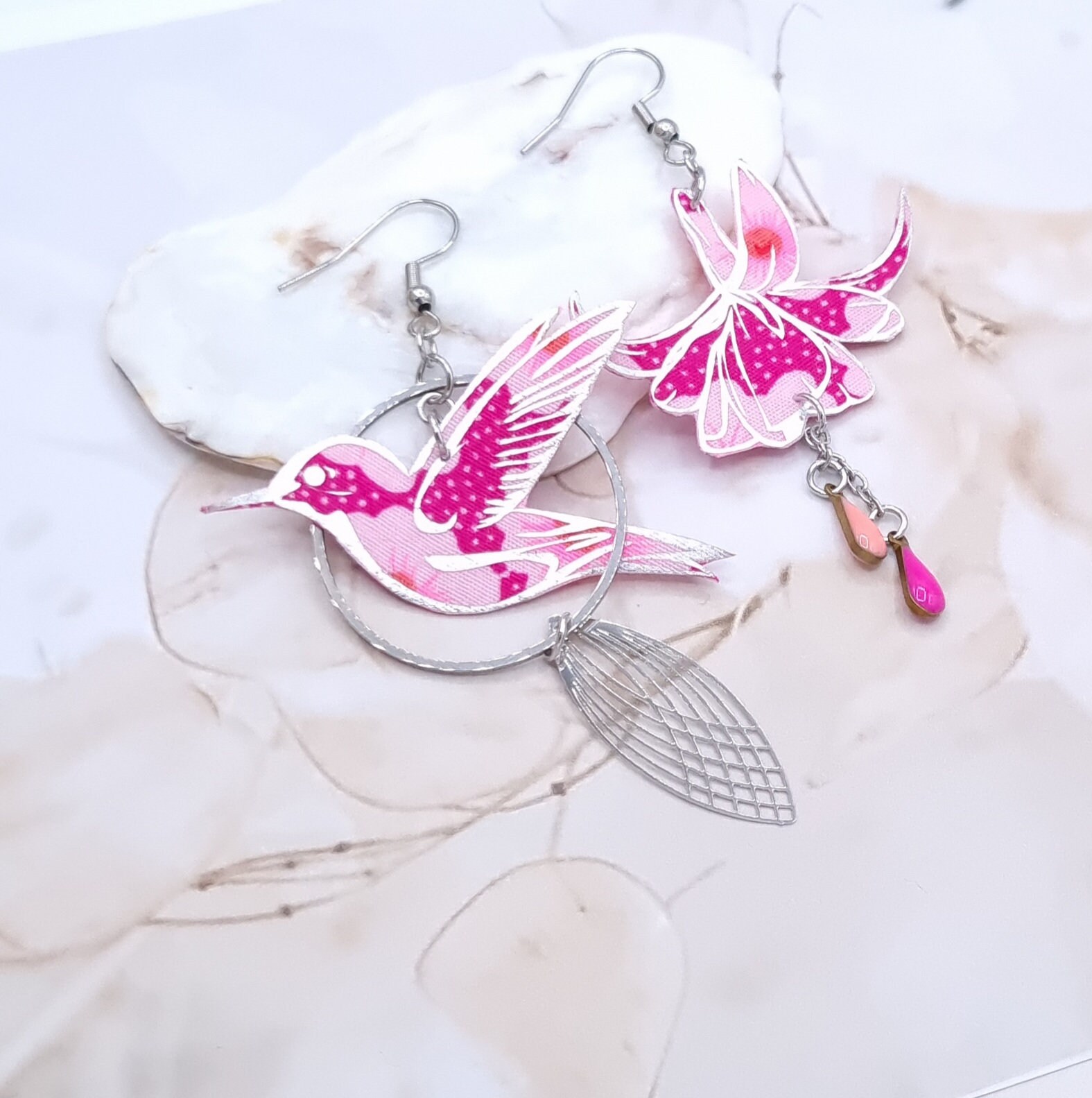 Mismatched Asymmetric Earrings: Large Hummingbird and