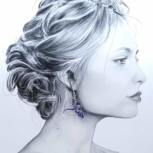 asymmetrical mismatched Dragon earrings in indigo Capel liberty fabric and silver stainless steel image 2