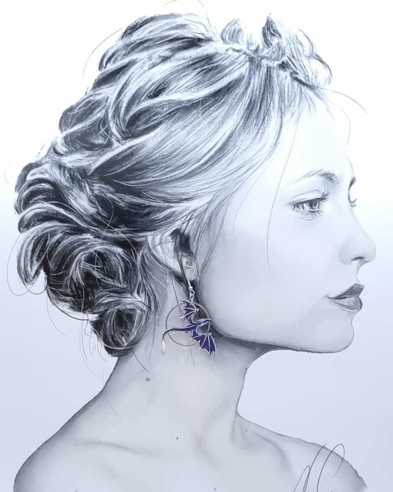 asymmetrical mismatched Dragon earrings in indigo Capel liberty fabric and silver stainless steel image 2