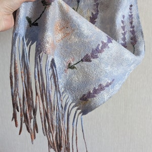 Felted scarf, 100% wool scarf, nuno felt scarf, blue scarf with lavender