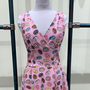 Eva Rose Pink Doughnut Print Cross-Over V-Neck Dress With Pockets