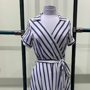 Outer Banks Ixia White & Gray Stripe Wrap Tie T-Shirt Dress image 1