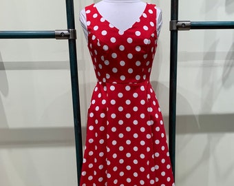 Eva Rose Red And White Polka Dot Print V-Neck Fit and Flare Dress With Pockets