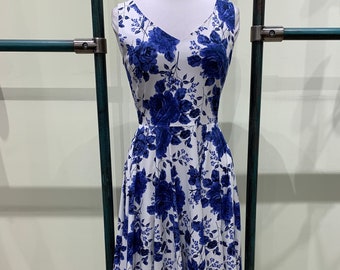 blue dress white flowers