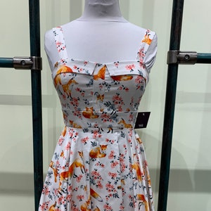 Eva Rose Floral Fox Print Pinup Tie-Back Fit and Flare Dress With Pockets