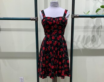 black dress with red cherries