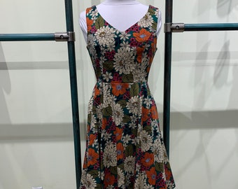 Eva Rose Teal Multicolor Floral Blossom Print V-Neck Fit & Flare Dress With Pockets