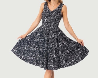 Eva Rose Black Zodiac Print V-Neck Fit & Flare Dress With Pockets