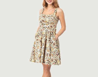 Eva Rose Tarot Print Fit and Flare Pinup Dress With Pockets