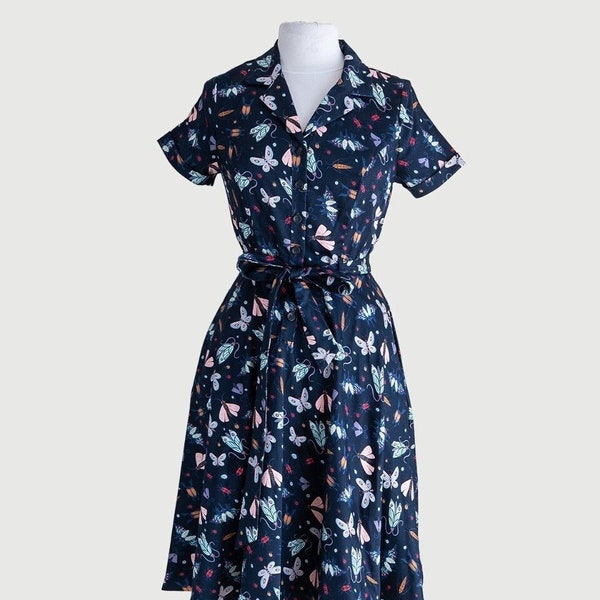 Eva Rose Navy Bug Print T-Shirt Fit & Flare Dress With Pockets