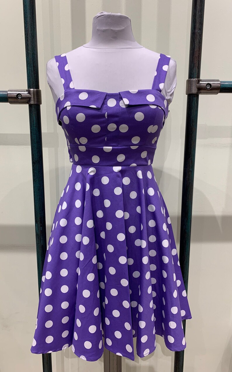 Ixia Purple Polka Dot Print Tie-Back Fit and Flare Pinup Dress | Etsy